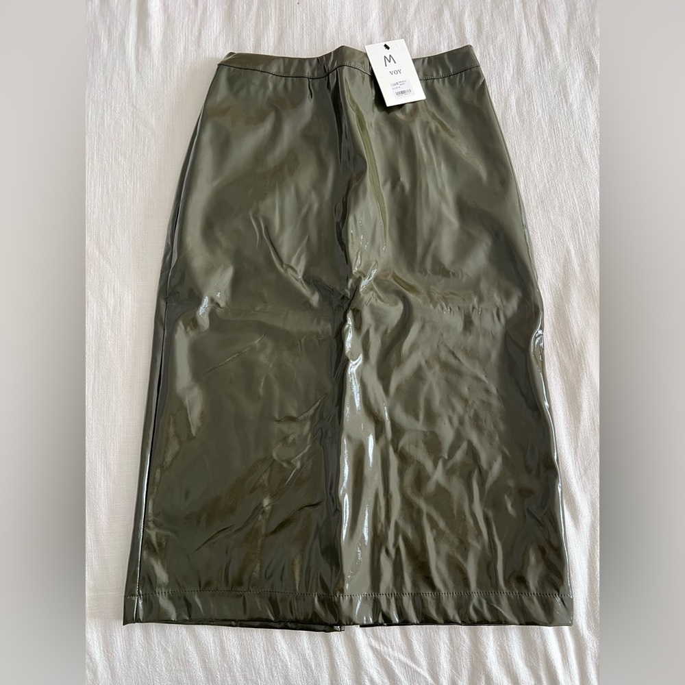 VOY Glossy Olive Green Skirt